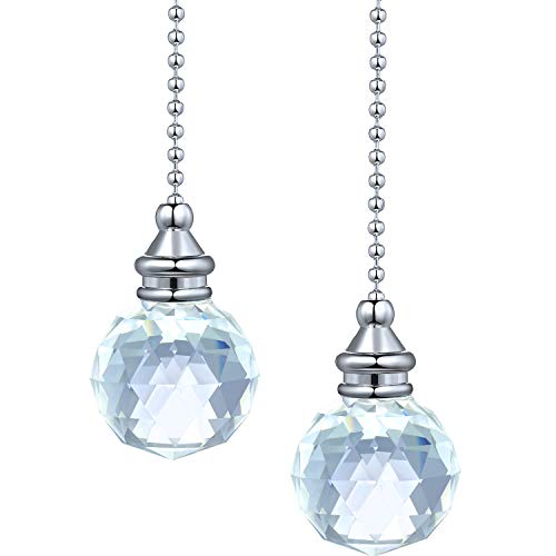 Jovitec 2 Pieces Spherical Crystal Pull Chain Extension with Connector for Ceiling Light Fan Chain, 1 Meter Long Each Chain (Clear)