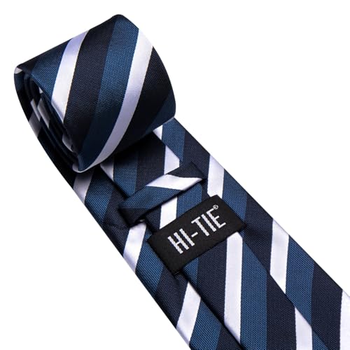 Image of Hi-Tie 70 inches Ties for Men Silk Extra Long Necktie and Pocket Square Cufflinks Set Men Big and Tall Tie Business