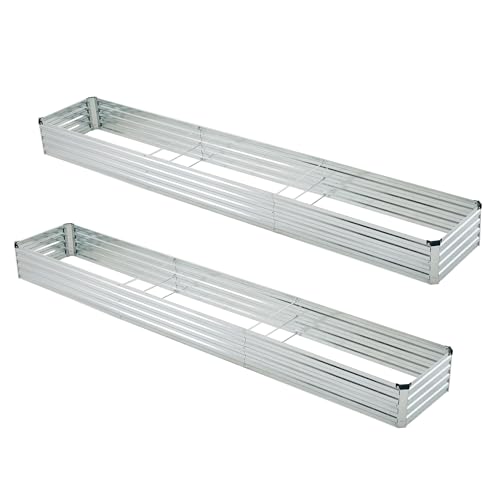 Image of Foxlang 12x2x1ft(2 Pack) Galvanized Raised Garden Bed,Outdoor Planter Box Metal Patio Kit Planting Bed for Vegetables Flowers Herb,Silver