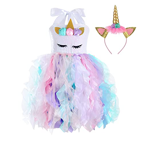 Partisky Sequin Unicorn Dress For Girls 3-10 Years Birthday Easter Party Outfits Dance Princess Tutu Costumes Dress #TOP11