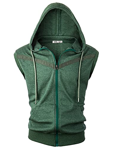 Image of Ohoo Mens Slim Fit Sleeveless Lightweight Zip Up Hooded Sweatshirt Vest Hoodie