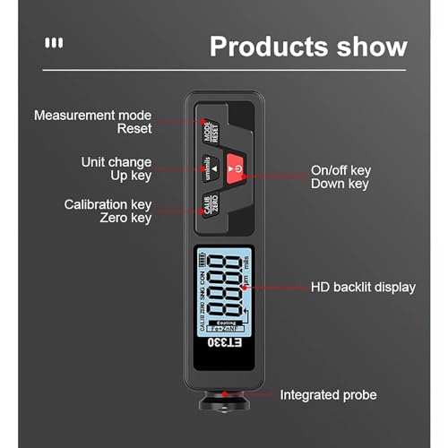 Medidor portátil de espesor de recubrimiento de pintura automotriz, con pantalla HD de retroiluminación y sonda de alta precisión para pruebas de recubrimientos Fe y NFe 0-1500um miniatura 7