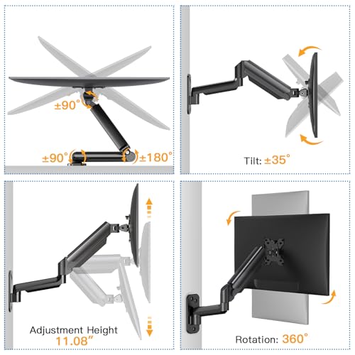 HUANUO Monitor Wandhalterung für 17-32 Zoll LED/LCD/TV Bildschirm, Monitor Halterung Wand, Monitor Arm Wall Mount mit 360° Drehbar Arm, VESA 75mm 100mm Gaming – Bild 5