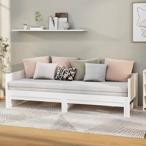 TidyardCama de día Extensible de Pino Macizo Blanco 2X(80x200) cm