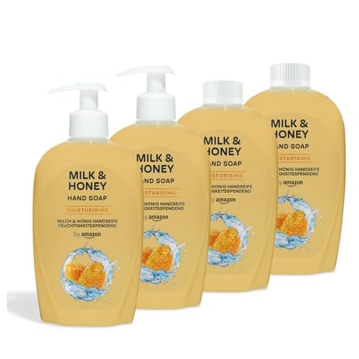 by Amazon Jabón de manos con miel y leche, 4 x 500 ml