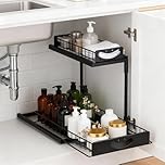 MICHIHOMIE Metal Under Sink Storage Organiser, 2-Tier Pull Out Sliding Basket Drawer Rack, Under Sink Organizer with Upgrade Suction Cups, Cupboard Storage Solution