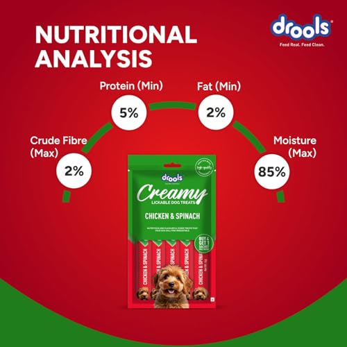 Image of Drools All Life Stages Dog Treats Creamy 5 Sticks Tasty & Nutritious Snack for All Breeds (15g x5) 75g | Chicken & Spinach Flavour | Ideal for Training | Supports Hydration | Boost Muscle Health