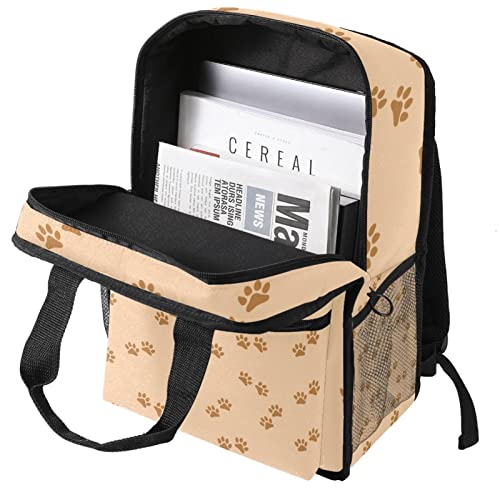 Sac à dos garçon marron clair réglable imprimé pattes chat chien - 3