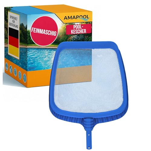 Amapool Pool Kescher feinmaschig Ø 28 mm - Oberflächen- & Bodenkescher mit verstärktem Rahmen - Poolreinigung Zubehör - Laubkescher für Teleskopstange