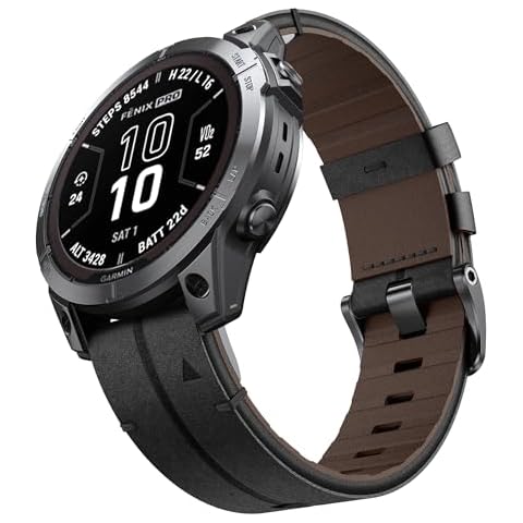 ANCOOL Fenix 6X Pro Watch Band/Fenix 7X band 26MM Genuine Leather Band for Fenix 5X/Fenix 6X/Fenix 5X Plus(Black) Cover