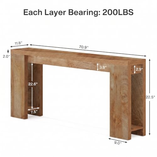 Image of Tribesigns 70.9-Inch Extra Long Console Table, Farmhouse Wood Sofa Table Behind Couch, Narrow Entryway Accent Table for Living Room, Hallway, Entrance, Foyer, Light Oak Brown