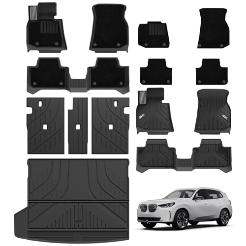 3W Fußmatten mit Metallpedal und Autoteppiche und Kofferraumwanne und Rückenlehnenmatten 7-teiliges für BMW X3 G45 2025-2026, TPE Recycelt Allwette