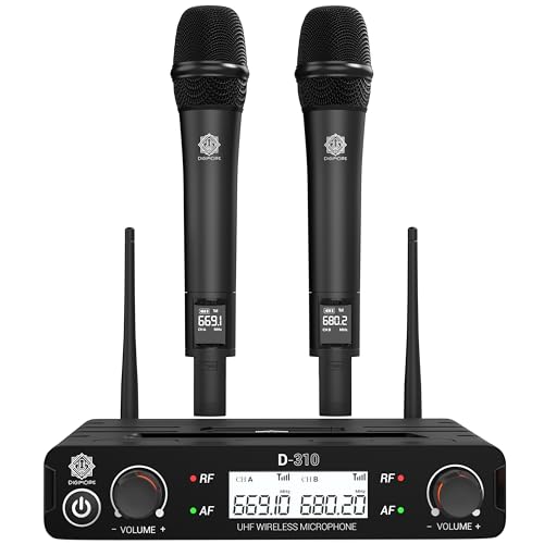 Image of DIGIMORE Dual Wireless Microphone System | 324ft Range | Metal Body | Cardioid Pickup | XLR Bal + 6.35mm UnBal Outs | for Singing, Live Events, Church, DJ & Karaoke (D-310 Pro)