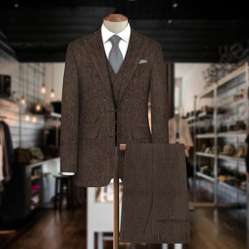 Image of BIGREAMS Unstitched Herringbone Wool Blazer Yarn-Dyed Fabric for Three Piece Suit | 58 inch Wide, Wrinkle Free, Best for Coat Pant, Nehru Jacket (Free Size)