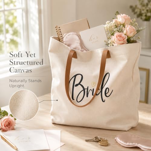 Image of ELEGANTPARK Bride Gifts Bride Tote Bag and Bride Vibes Pouch Set - Large Canvas Wedding Bag with Zipper - Bachelorette Party Bridal Shower Gift, Honeymoon Beach Travel Bag