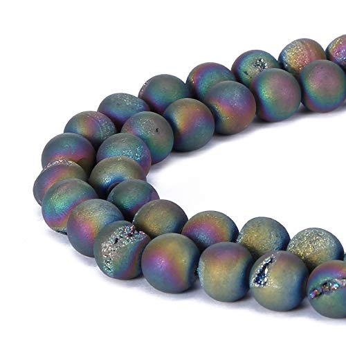 8MM 10MM 12MM Natural Gorgeous Matte Fancy Druzy Agate Round Loose Beads Gemstone for Jewelry Making by Ruilong (Multicolor, 8MM)