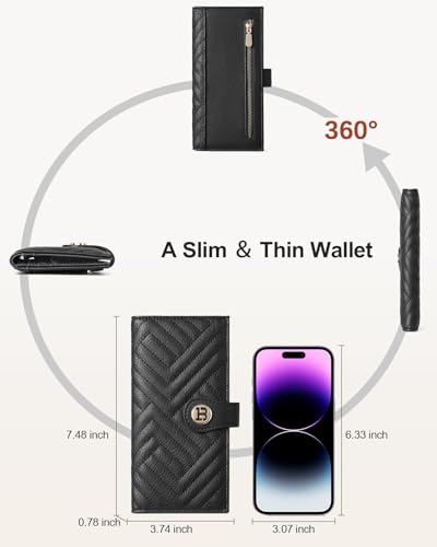 Image of BOSTANTEN Slim Wallet Women Leather RFID Blocking Credit Card Holder Bifold Thin Wallet with Zipper Pocket Black
