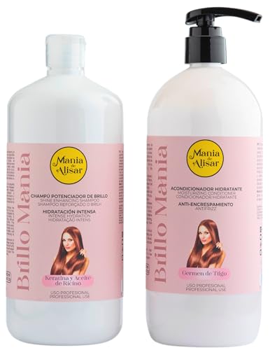 Kit Champú Hidratación Intensa y Acondicionador Hidratante con Aceite de ricino keratina germen de trigo Sin Sulfatos ni Parabenos Para todo tipo de pelo 2 x 1000 ml