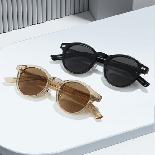 Lunettes de soleil rétro rondes homme verres UV400 couleur bonbon tendance punk rivets - 3