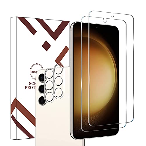 Protection d'écran en verre trempé pour Galaxy S23 + protection d'objectif d'appareil photo [lot de 2 + 2] [compatible avec coque] [anti-rayures]...