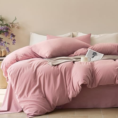 JELLYMONI Duvet Cover King Size - 100% Washed Cotton Comforter Cover with Linen-Like Texture, Breathable & Soft Bedding for Modern Home, Guest Room and Everyday Use,1 Duvet Cover & 2 Pillowcases