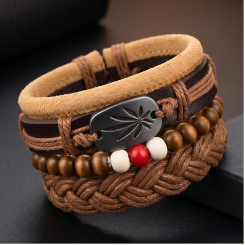 Image of THE MEN THING DREAMCATCHER - 4 Pcs Genuine Braided Leather Bracelet Set for Men & Boys (8 inch)
