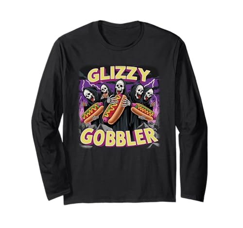 Scheletro Glizzy Hot Dog Amante Gobbler Meme Maglia a Manica