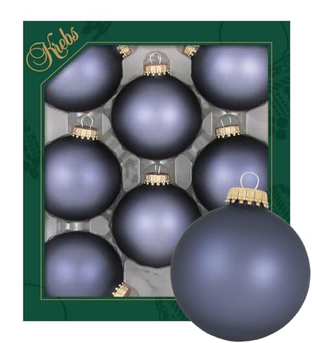 Krebs Glas Lauscha - Weihnachtsdekoration/Christbaumschmuck aus Glas - Unifarbende Kugeln Blaustein matt - Menge: 8 Stück - Farbe: Blaugrau - Größe: ca. 7 cm