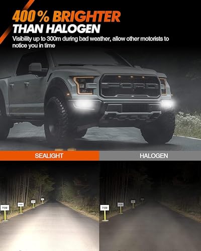 Image of SEALIGHT 9006 /HB4 Fog Light Bulbs, 400% Super Brighter 50000HRS Lifespan Replacement 9006 Led Fog Light Bulbs, Non-polarity, Pack of 2