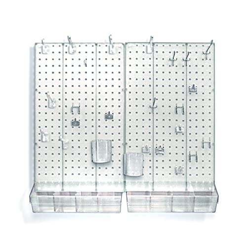 Azar Displays 900945-CLR The DIY Multi-purpose 70-piece Pegboard Wall Organizer Kit with Two Panels and Accessory Assortment, Panel Sizes: 13.5” W x 22” H each, Clear Frosted