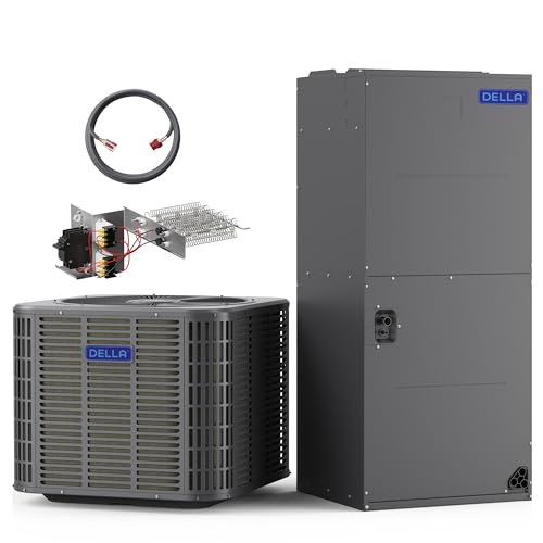 Image of DELLA 53,000 BTU Ducted Central Air Conditioner with Air Handler, Heat Pump Inverter Split System AC, 17 SEER2 208-230V, Two-Stage Compressor, Pre-Charged, 20kW Heat Kit