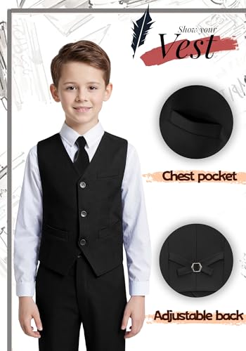 Image of YuanLu Boys Suit Dress Clothes Ring Bearer Outfit Homecoming Dresses Boy Vest and Pants Set for Kids Wedding Tuxedo Suits