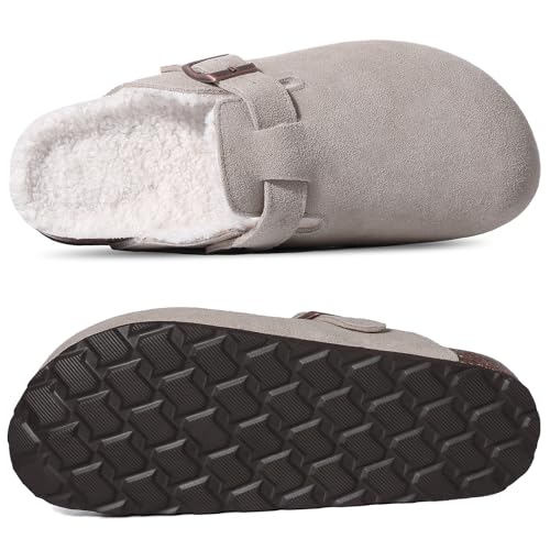 Image of KIDMI Women's Fur Lined Genuine Suede Clogs Fuzzy Cork Footbed Potato Shoes