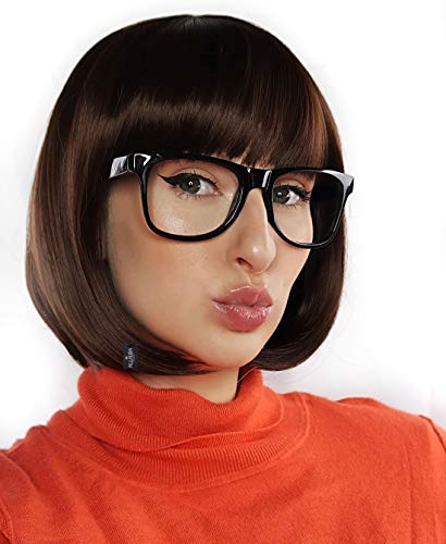 Image of ALLAURA Compatible with Velma Wig - Brown Bob Wig with Glasses for Women - Cosplay, Flapper Wig with Bangs, Cartoon Detective Look, Halloween Costume, Dora Style, Retro Nerdy Outfit Accessory