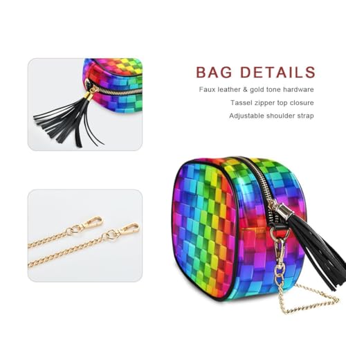 Image of ALAZA Women's Rainbow of Colorful Boxes Cross Body Bag Chain Shoulder Handbag Purse with Tassel