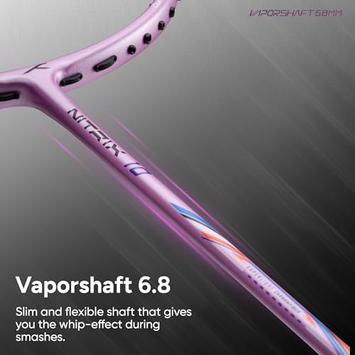 Image of Hundred Nitrix 10 Badminton Racket (Strung) | Carbon Fiber Frame | Head-Heavy Attacking Racket | Flexible Shaft for Powerful Smashes | Max Tension 30 lbs | Full Cover Included