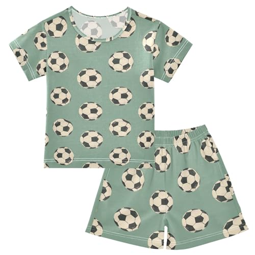 ALAZA Soccer Football Green Lovely Pajamas Set Short Sleeve Cotton Sleepwear Summer Pjs 2 Piece 5-14Y