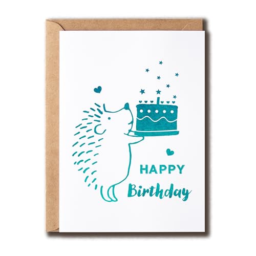 VLPGifts Happy Birthday Cake Card - Hedgehog Birthday Card - Hedgehog Cake Greeting Card - Humor Congrats Card - Card For Friends