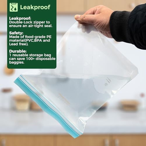 SPLF 12 Pack Reusable Sandwich Bags Dishwasher Microwave Safe, BPA Free Extra Thick Leakproof Reusable Food Storage Bags, Silicone Free Containers for Meal Prep, Fridge Kitchen Organization - Thumbnail 2