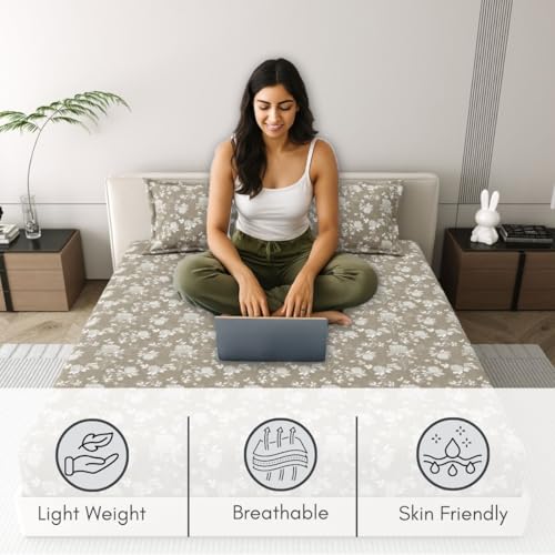 Image of Mafatlal 186 Tc Corsica Pure Cotton King Size Bedsheet | 274 X 274 Cm | Summer Flat Sheet for Relaxing Sleep Comfort | Includes 2 Pillow Covers | Iced Coffee