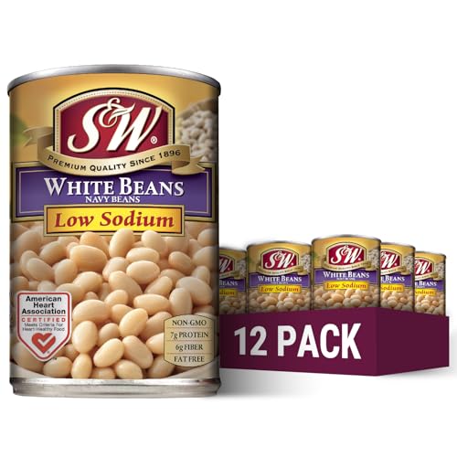 S & W • Canned Low Sodium Navy Beans (12 Pack), Vegan, Non-GMO, Natural Gluten-Free White Bean, Sourced and Packaged in the USA, 15 Ounce Can
