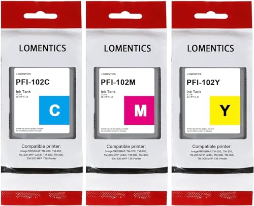 Image of PFI-102 PFI-102 Ink Cartridge (3PK, Cyan /Magenta /Yellow) - Loment PFI 102 Ink Cartridges Compatible Replacement for Canon PFI-102 Ink Cartridges IPF500 IPF600 IPF605 IPF700 Printer