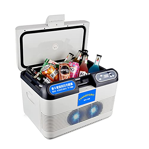 HANSHUMY 冷蔵庫 15L -10℃～65℃ 冷温庫 AC110V DC12V 24V 保冷温庫 冷凍庫 電子保冷保温ボックス 家庭用＆車用 カー トラック 大容量 オールシーズン大活躍 車内用 車 車載 ステッカーと栓抜き付き ホワイト