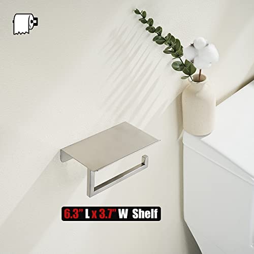 Jqk Toilet Paper Holder Shelf, Bathroom Tissue Roll Holder With Phone Shelf, 5 Inch 304 Stainless Steel Tissue Paper Dispenser, Brushed Finished Wall Mount, Tph202-Bn-T #TOP6