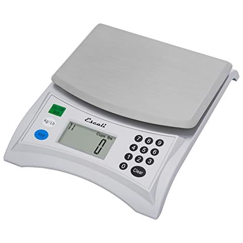 Escali Pana V136 Large Volume Measuring Kitchen/Baking/Cooking Scale, Preprogrammed with Over 500 Ingredients, LCD Digital Display, 13lb Capacity, Universal, Light Grey Cover