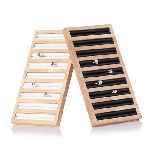 Hemobllo Bandeja Organizadora de Madera de Bambú para Anillos Exhibidor Rectangular para Joyas Soporte Resistente para Mostrar y Ordenar Anillos Tocador o Tienda