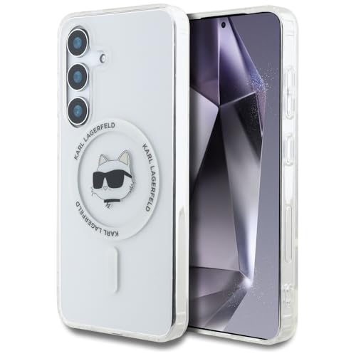 CG MOBILE Karl Lagerfeld Bouton Choupette Head Logo imprimé Compatible avec MagSafe Coque pour Samsung Galaxy S25+ (blanc)