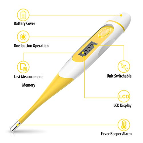 Oral Thermometer for Adults, Digital Thermometer for Fever (Yellow)