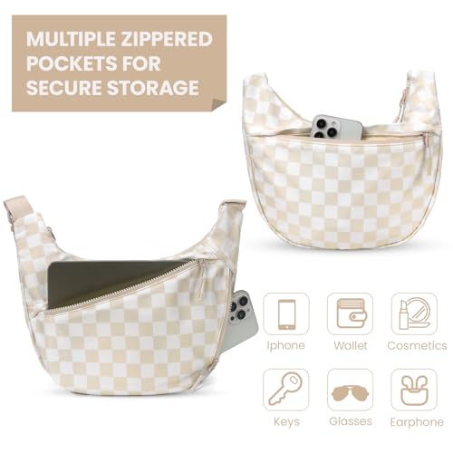 Image of Lushandy Nylon Crescent Crossbody Bags for Women, Medium Slouchy Hobo Crossbody Bag Checkered Purse Luna Bag for Travel