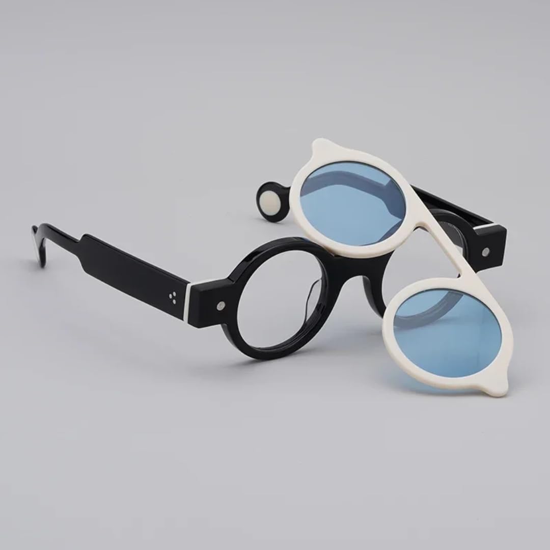 Gafas de sol redondas de acetato con clip, diseño de moda hecho a mano, para mujer y hombre, moda para exteriores, protección UV400, estilo vintage.